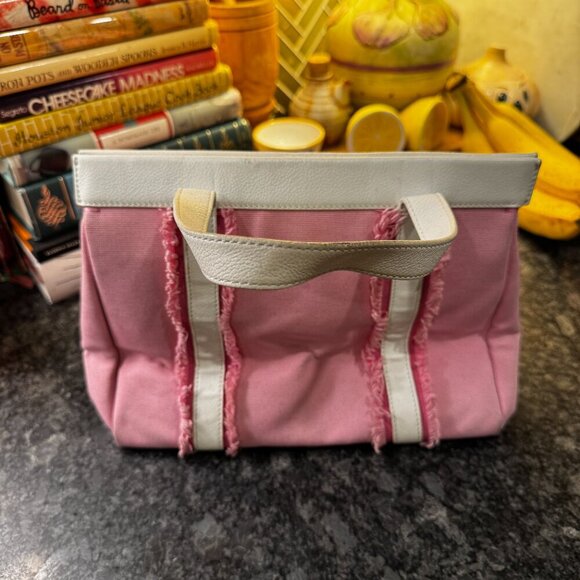 Authentic Kate Spade Pink & White Canvas Leather Tote – Lady in Pink Shoulder Ba - Picture 5 of 5